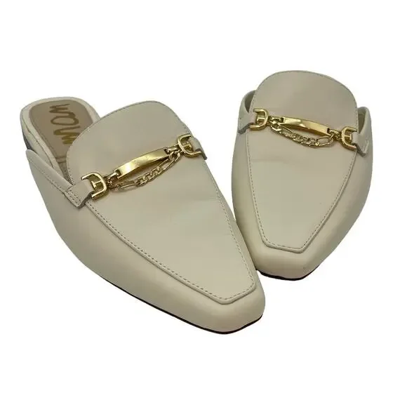 Sam Edelman 6 Evelan Chain Loafer Mule Cream - Picture 2 of 9